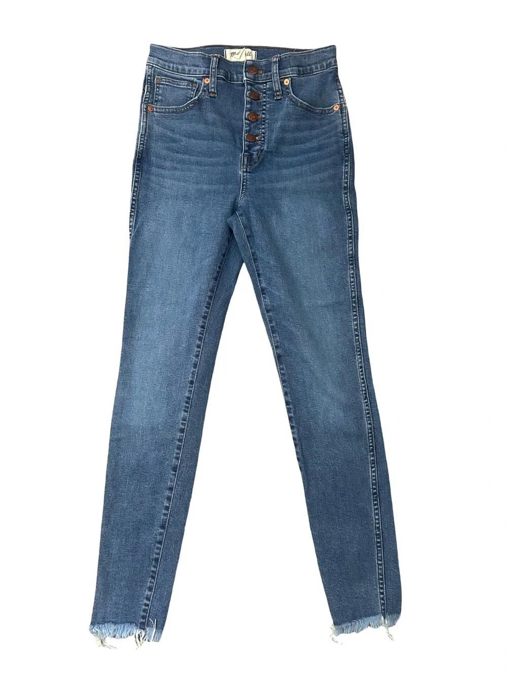Madewell Blue 10” High-Rise Skinny Jeans with Frayed Hem. Sz 26